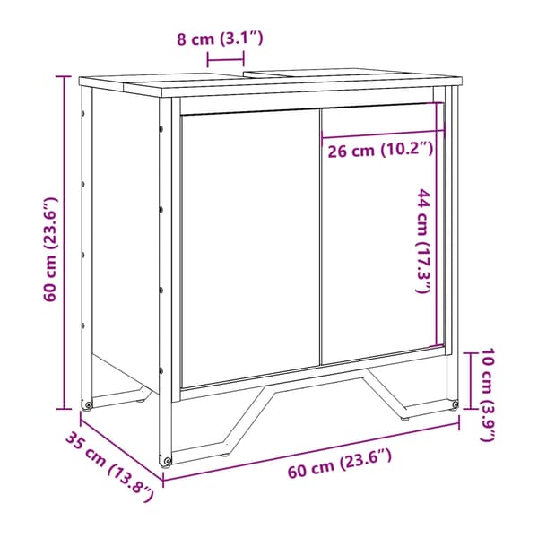 vidaXL Servantskap røkt eik 60x35x60 cm konstruert tre