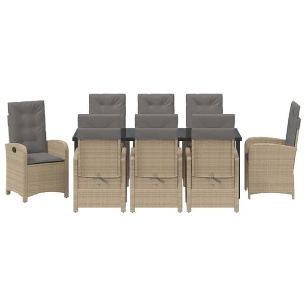 vidaXL Trädgårdsmöbelset med kudde 9 pcs Beige konstrotting