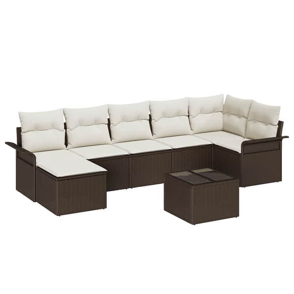vidaXL Trädgårdsoffset med kudde 8 pcs Brun Poly rattan