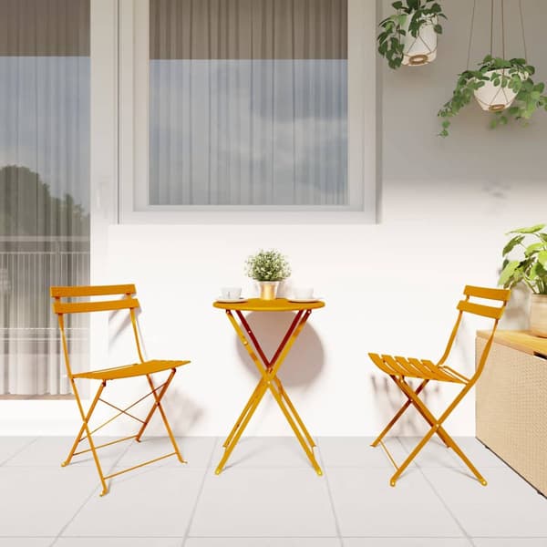 vidaXL Sammenleggbart Bistrosett 3 pcs Sennepsgul Stål