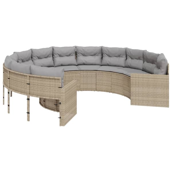 vidaXL Trädgårdssoffa med dynor rund beige konstrotting