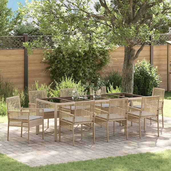 vidaXL Trädgårdsmöbelset 9 pcs Beige konstrotting