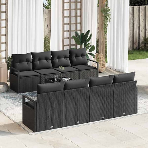 vidaXL Soffset med kudde 7 pcs Svart konstrotting