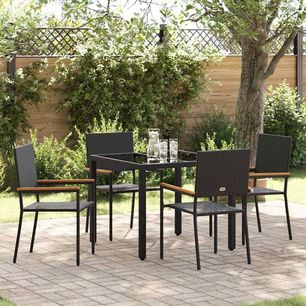 vidaXL Trädgårdsmöbelset 5 pcs Svart konstrotting