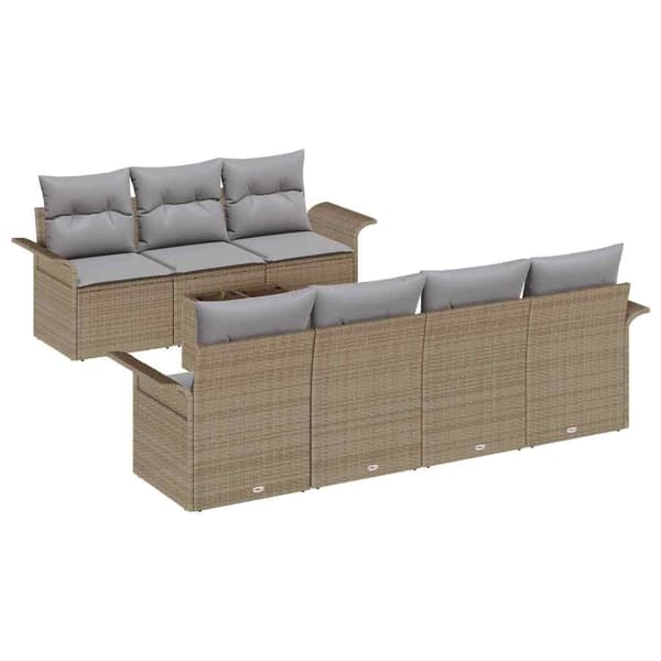 vidaXL Trädgårdsoffset med kudde 8 pcs Beige konstrotting