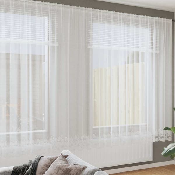 vidaXL Spetsgardin med gardiner Blommor Vit 200 x 500 cm Polyester
