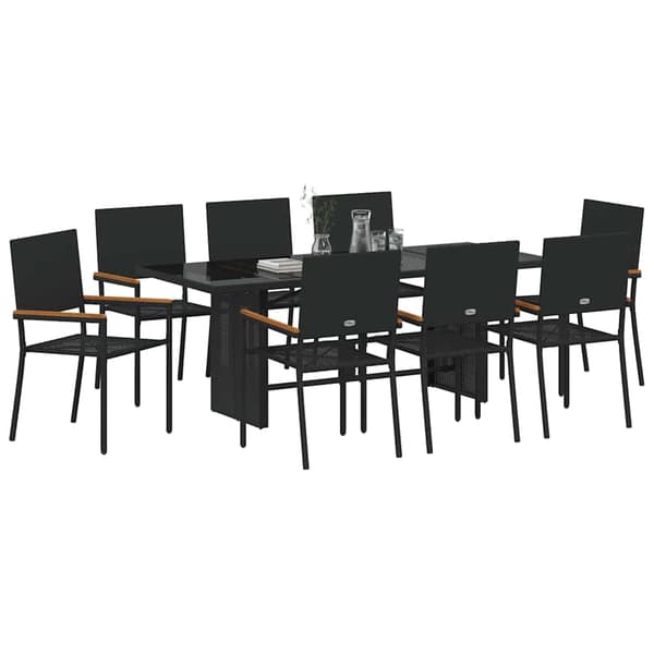 vidaXL Hage Spisegruppe 9 pcs Svart polyrotting