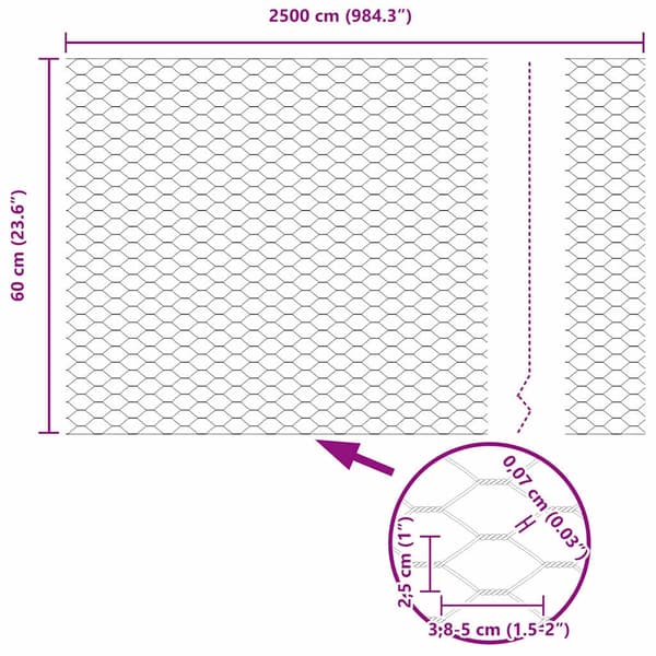 vidaXL Sekskantet gjerde Grå 0,6 x 25 m PVC