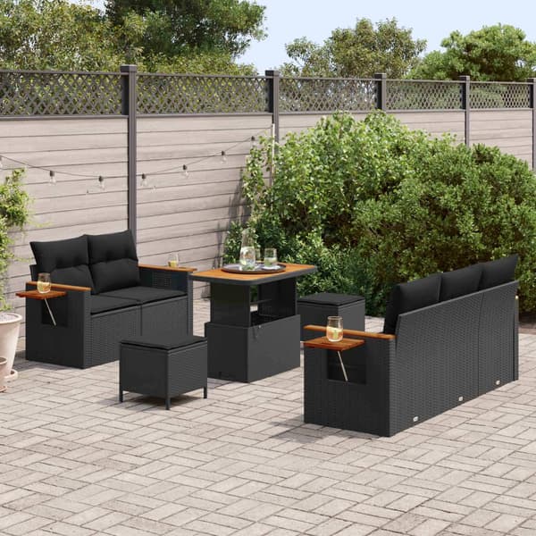 vidaXL Trädgårdsoffset 8 pcs Svart Poly Rattan och Pulverlackerad Stål