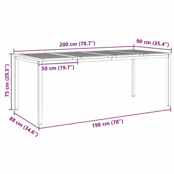 vidaXL SpiseBord Brun 200 x 90 x 75 cm Solid akasietre