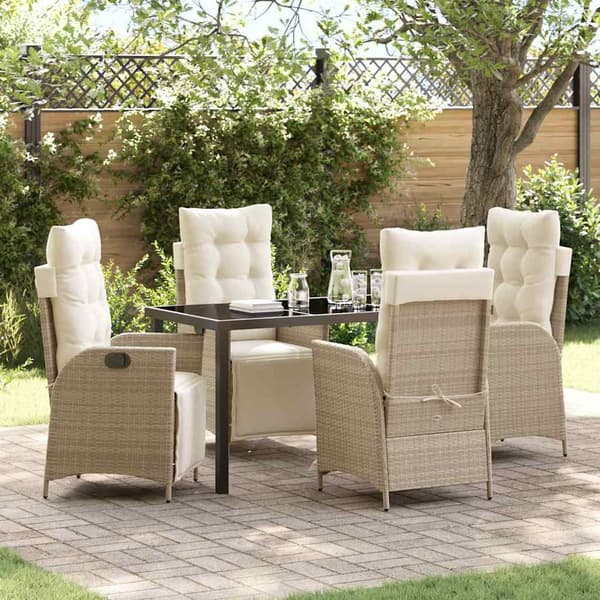 vidaXL Trädgårdsmöbelset med kudde 5 pcs Beige konstrotting