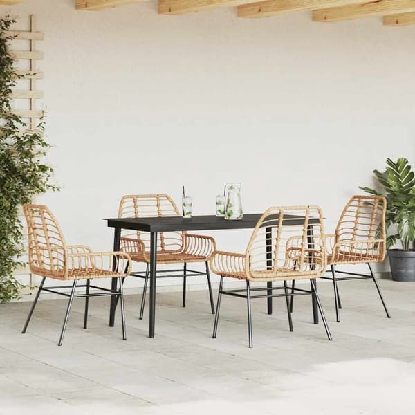 vidaXL Trädgårdsmatgrupp 5 delar brun polyrotting glas
