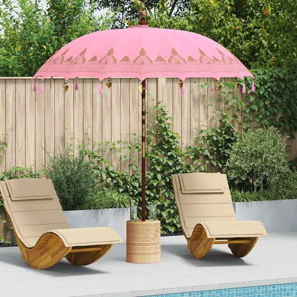 vidaXL Balinesisk Parasol Rosa (210-220) x 260 cm Bomull og solid tre