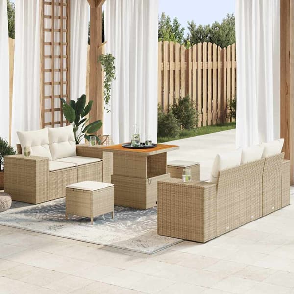vidaXL Trädgårdsoffset 8 pcs Beige och gräddfärgad Poly Rattan