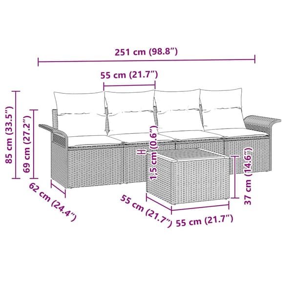 vidaXL Trädgårdsoffset 5 pcs Beige och Ljusgrå konstrotting