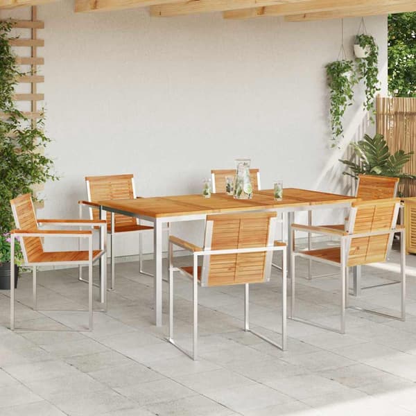 vidaXL Trädgårdsmöbelset 7 pcs Brun Massivt teakträ