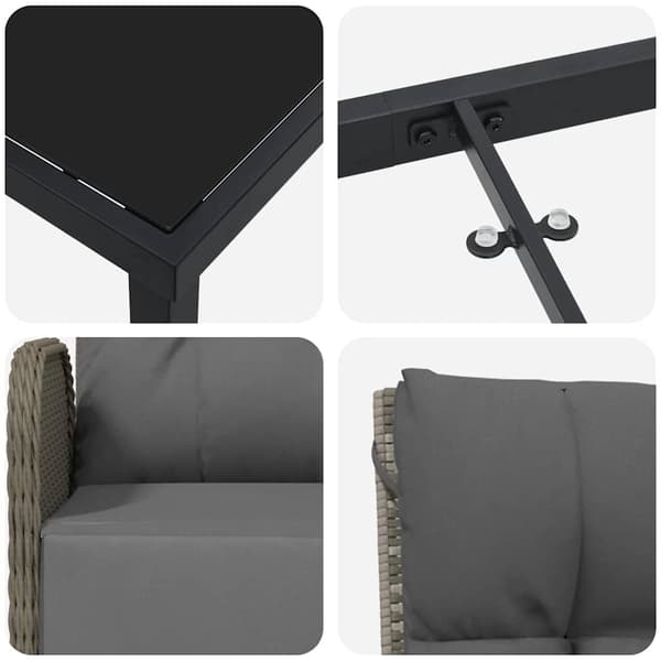 vidaXL Trädgårdsmöbelset med kudde 9 pcs Grå konstrotting