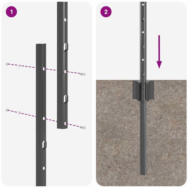 vidaXL Gjerdepåle 5 pcs Grå 120 cm Stål