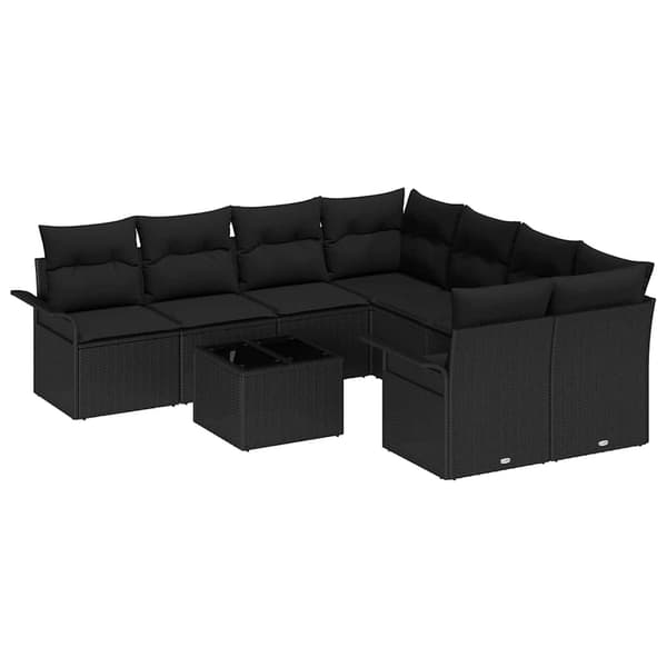vidaXL Trädgårdsoffset 9 pcs Svart Poly rattan
