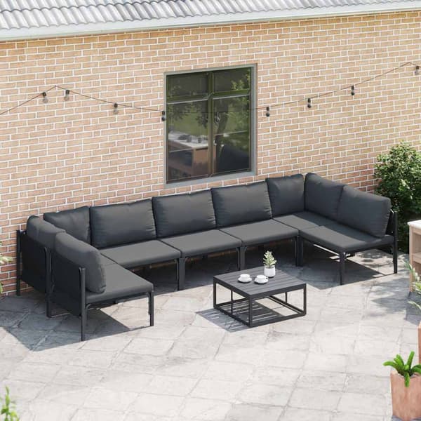 vidaXL Trädgårdsoffset med kudde 7 pcs Svart Stål