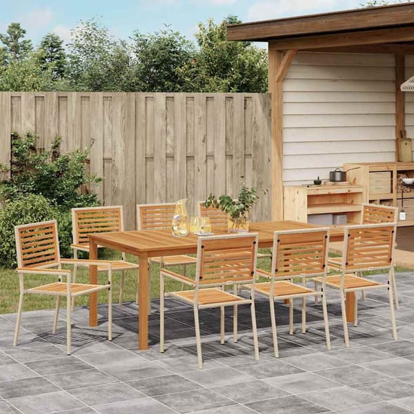 vidaXL Hage Spisegruppe 9 pcs Beige Solid akasietre