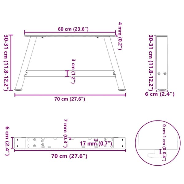 vidaXL Soffbordsben A-formade 2 st svart 70x(30-31) cm stål