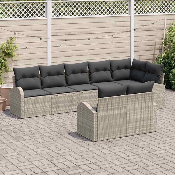 vidaXL Trädgårdsoffset med kudde 8 pcs Ljusgrå konstrotting