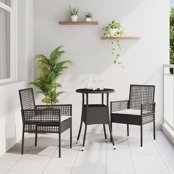 vidaXL Trädgårdsmöbelset 3 pcs Svart konstrotting
