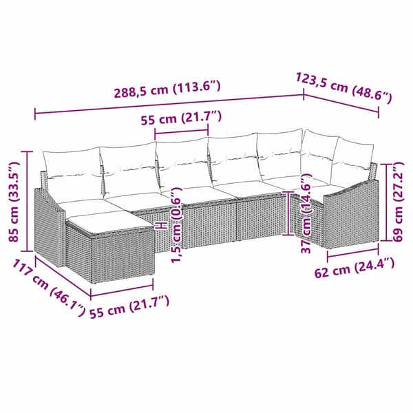 vidaXL Soffset med kudde 7 pcs Brun konstrotting