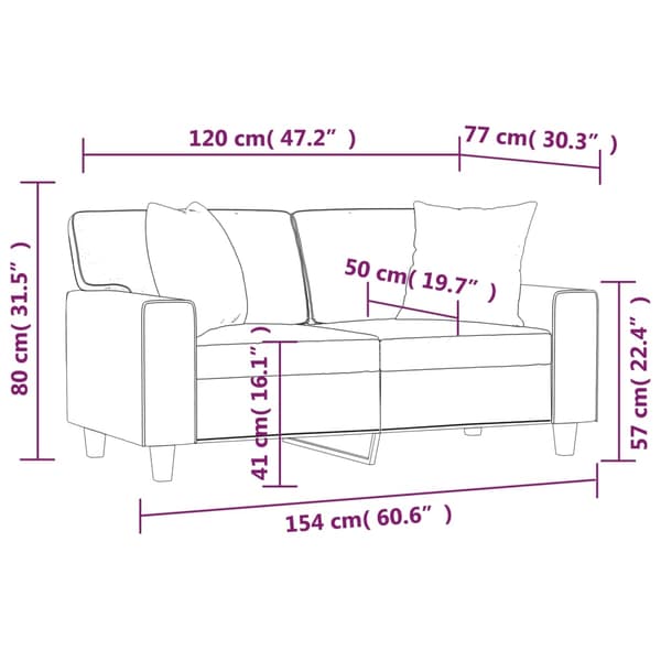 vidaXL 2-sits soffa med prydnadskuddar grå 120 cm konstläder