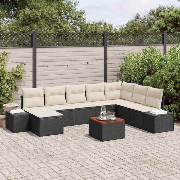vidaXL Trädgårdsoffset med kudde 9 pcs Svart konstrotting
