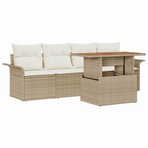 vidaXL Trädgårdsoffset med lagring 5 pcs Beige Poly rattan