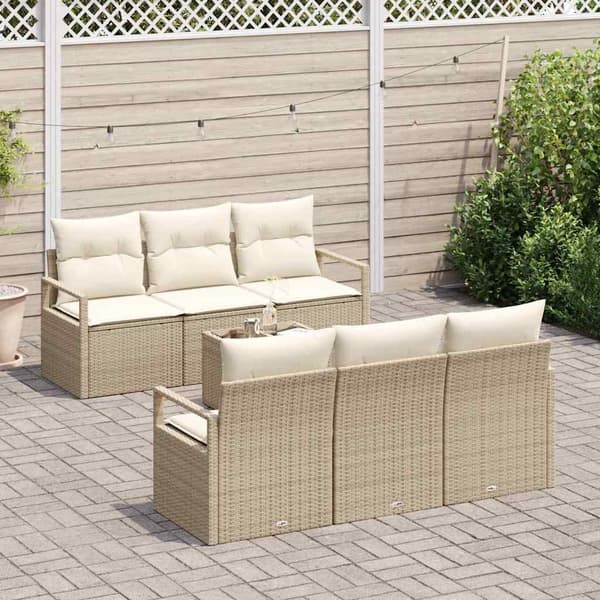 vidaXL Trädgårdsoffset 7 pcs Beige och gräddfärgad konstrotting