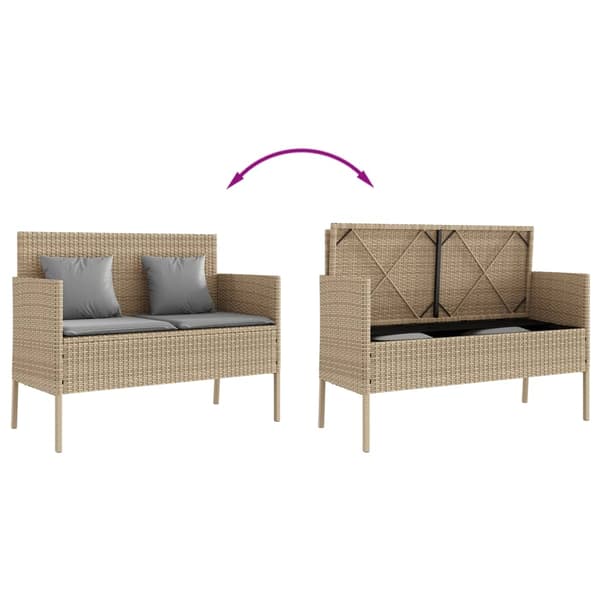 vidaXL Trädgårdsbänk med kuddar beige konstrotting