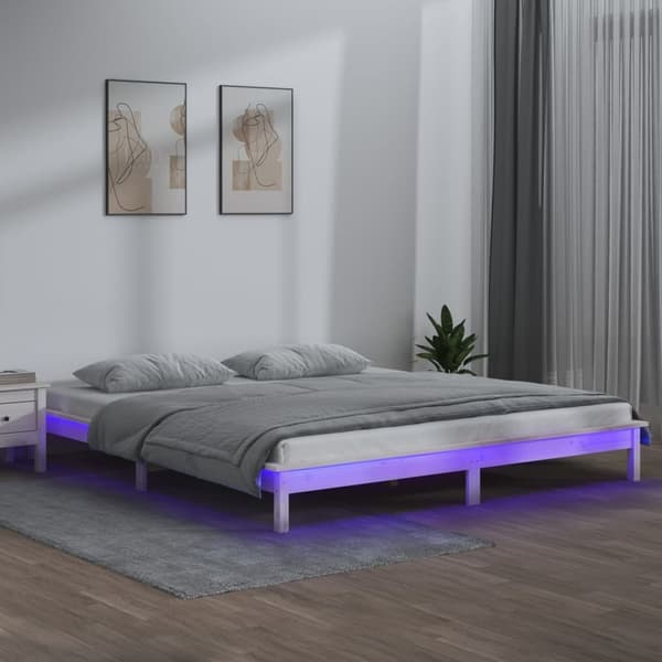 vidaXL Sengeramme med LED hvit 140x190 cm heltre