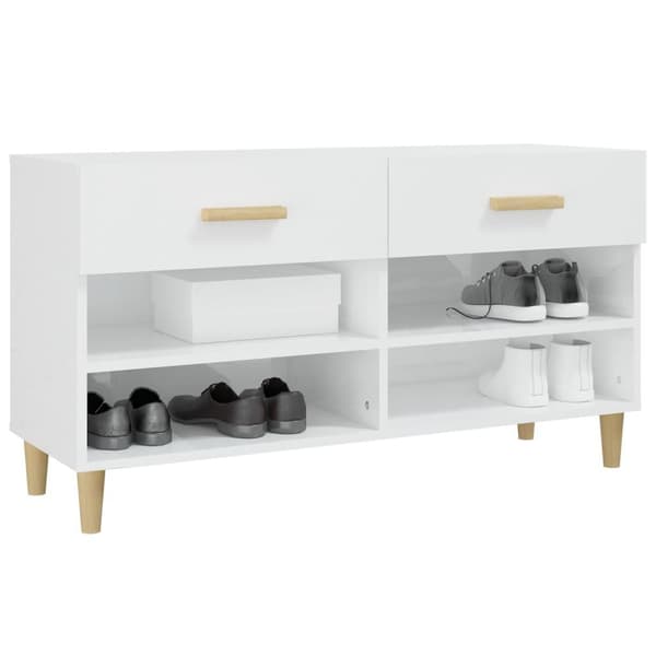 vidaXL Skoskap høyglans hvit 102x35x55 cm konstruert tre