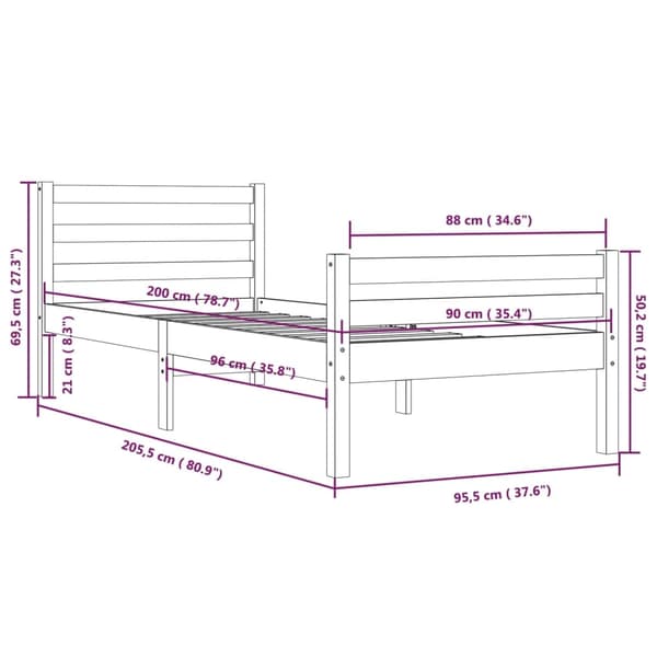 vidaXL Sängram massivt trä 90x200 cm