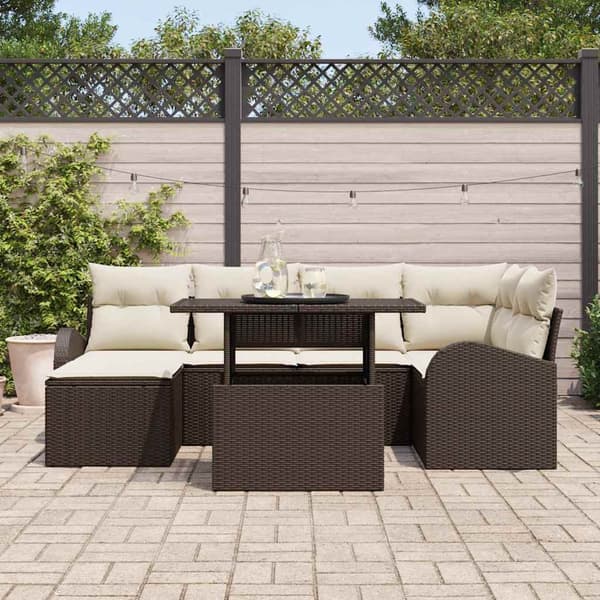 vidaXL Trädgårdsoffset med lagring 7 pcs Brun Poly rattan