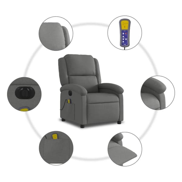vidaXL Elektrisk massagefåtölj mörkgrå tyg