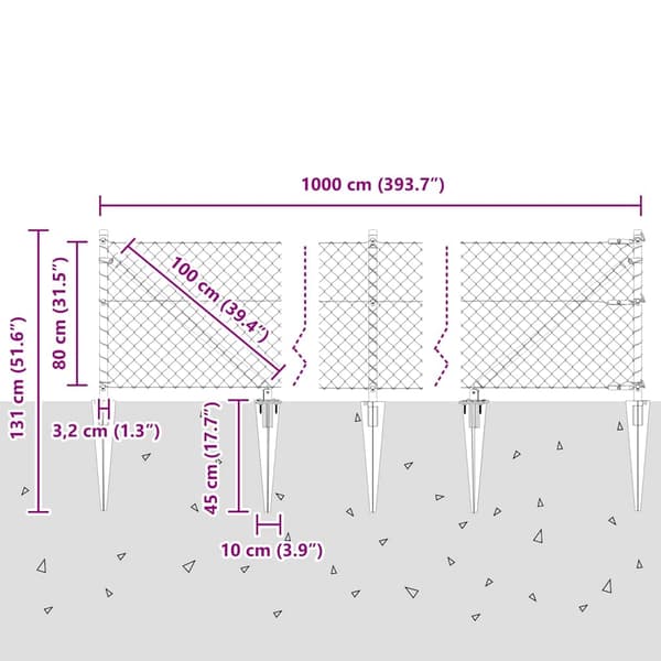 vidaXL Gjerdepåle sølv 10 x 0,8 m (40 x 40 mm mesh) Stål
