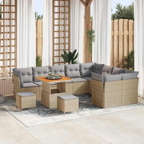 vidaXL Trädgårdsoffset 12 pcs Beige konstrotting