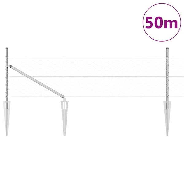 vidaXL Gjerdepåle sølv 50 x 0,8 m (50 mm mesh) Stål