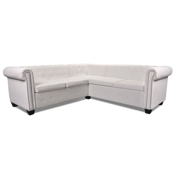 vidaXL Hörnsoffa 5-sitsig Chesterfield konstläder vit