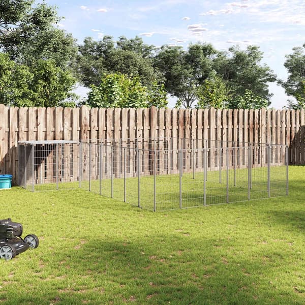 vidaXL Hundgård silver 15,73 m² stål