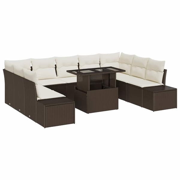 vidaXL Trädgårdsoffset med lagring 10 pcs Brun Poly rattan