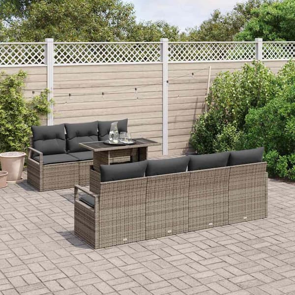 vidaXL Trädgårdsoffset med kudde med lagring 8 pcs Grå Poly rattan
