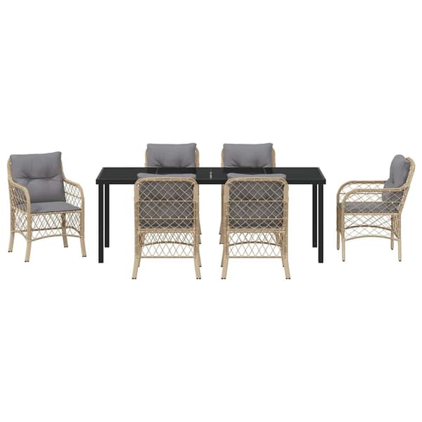 vidaXL Trädgårdsmöbelset med kudde 7 pcs Beige konstrotting