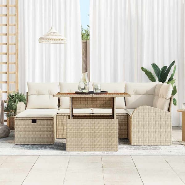 vidaXL Trädgårdsoffset 7 pcs Beige konstrotting