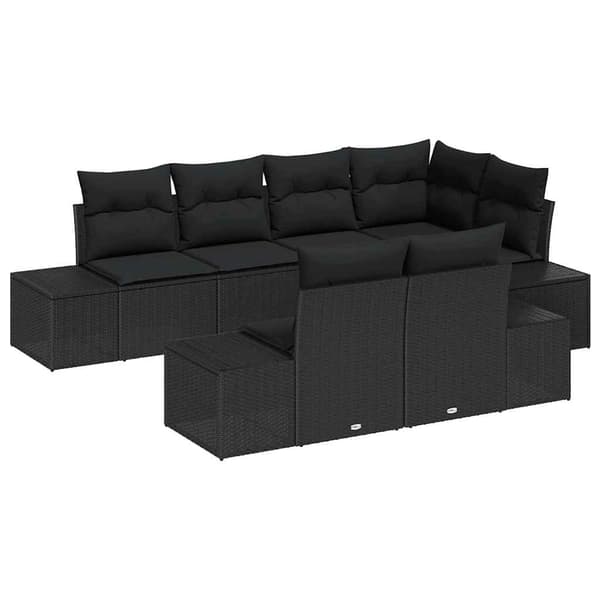 vidaXL Trädgårdsoffset med kudde 7 pcs Svart konstrotting