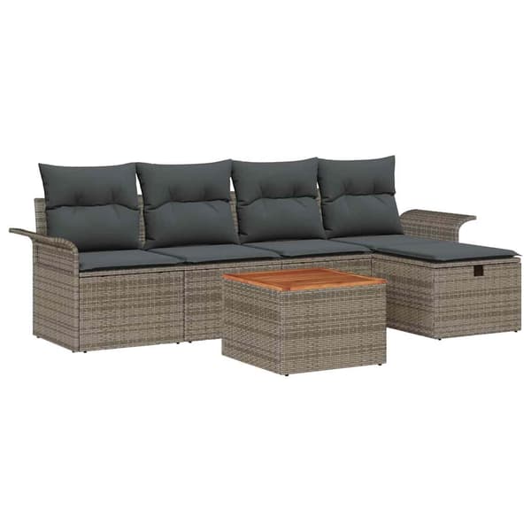 vidaXL Trädgårdsoffset med kudde med lagring 6 pcs Grå Poly rattan